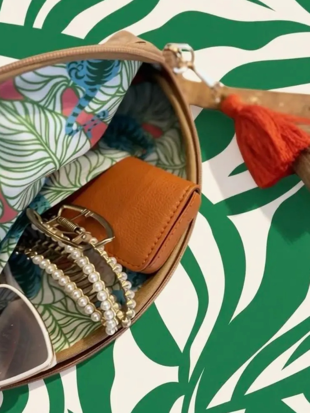 Cork Half-Moon Clutch with Tassel wristlet - Picture 3 of 3